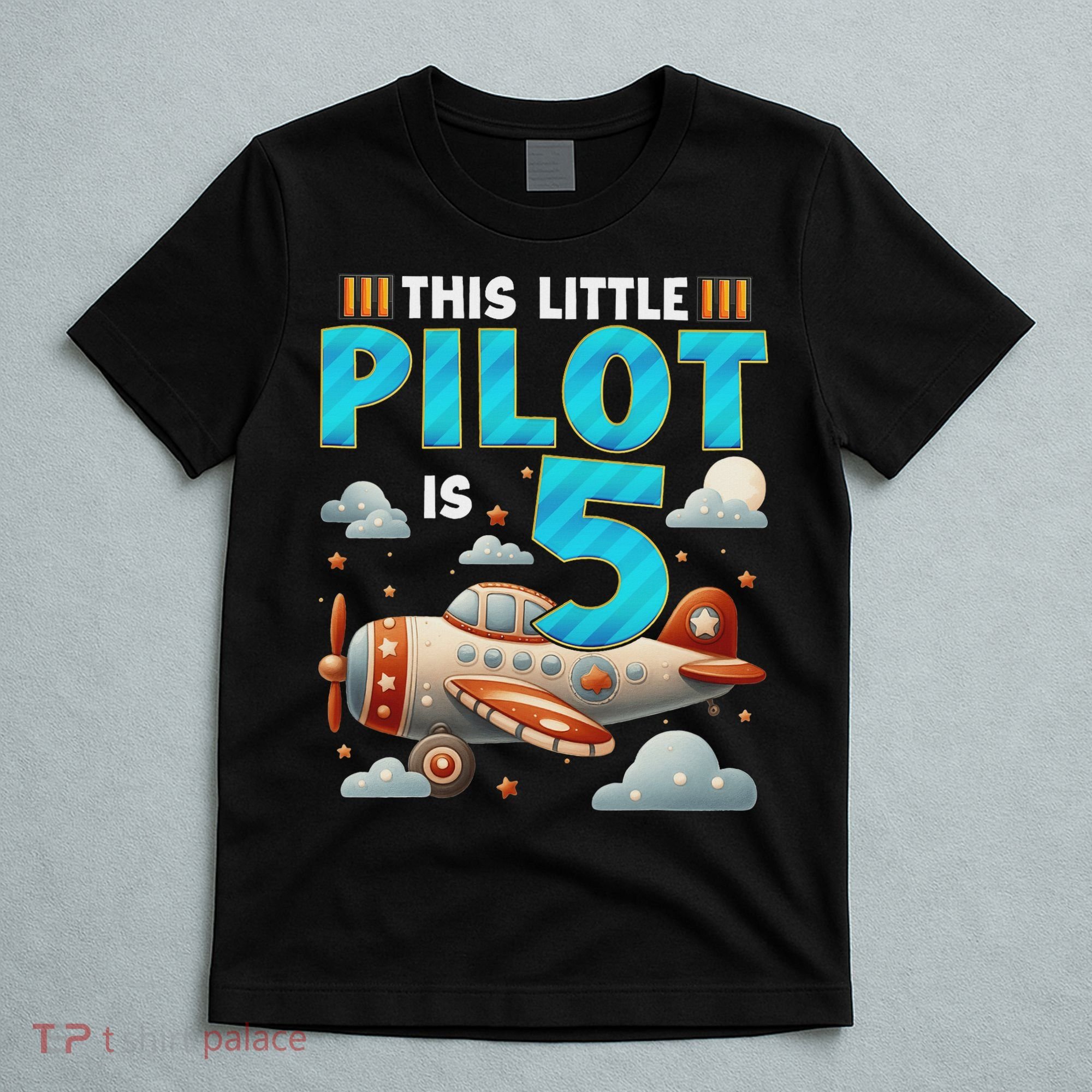 Little Pilot 5 Years Old Airplane 5th Birthday Aircraft T-Shirt