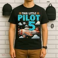 Little Pilot 5 Years Old Airplane 5th Birthday Aircraft T-Shirt thumb 6