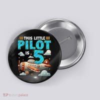 Little Pilot 5 Years Old Airplane 5th Birthday Aircraft Button thumb 0