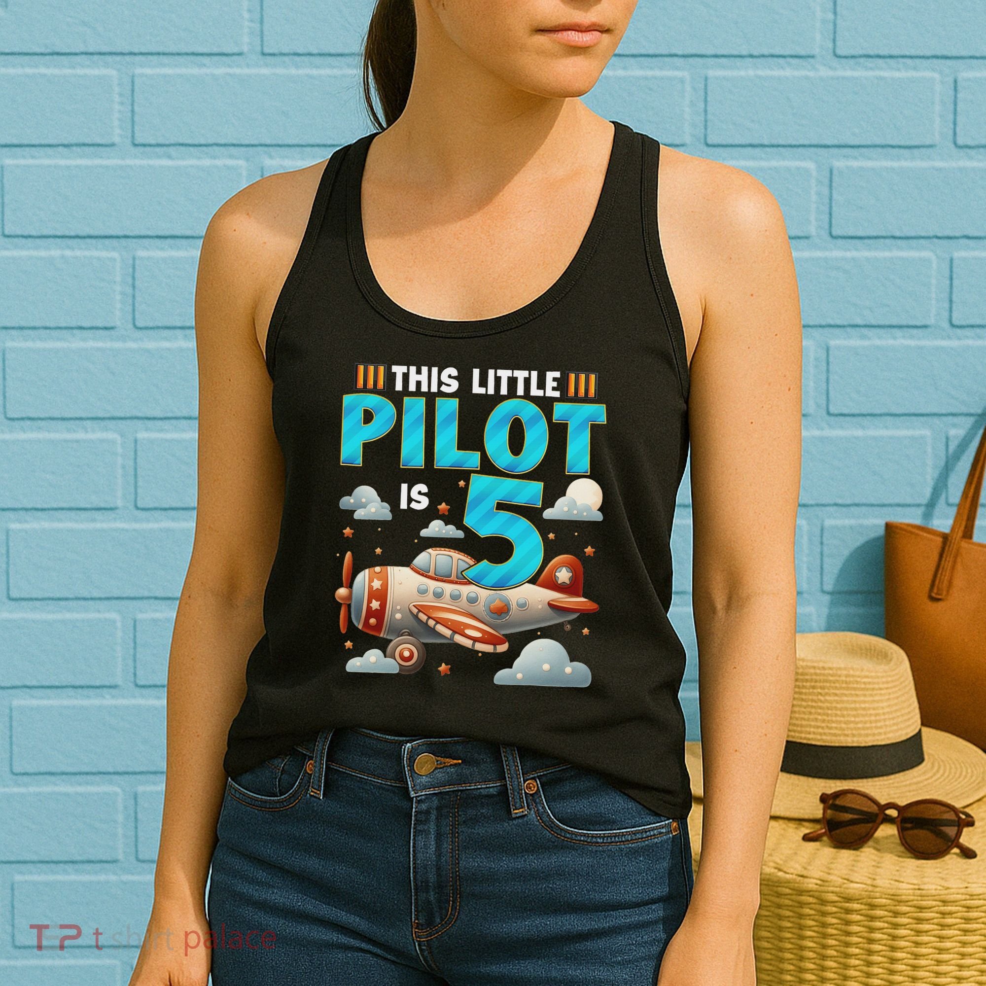 Little Pilot 5 Years Old Airplane 5th Birthday Aircraft Women's Tank Top