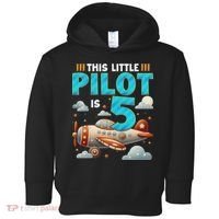 Little Pilot 5 Years Old Airplane 5th Birthday Aircraft Toddler Hoodie thumb 0
