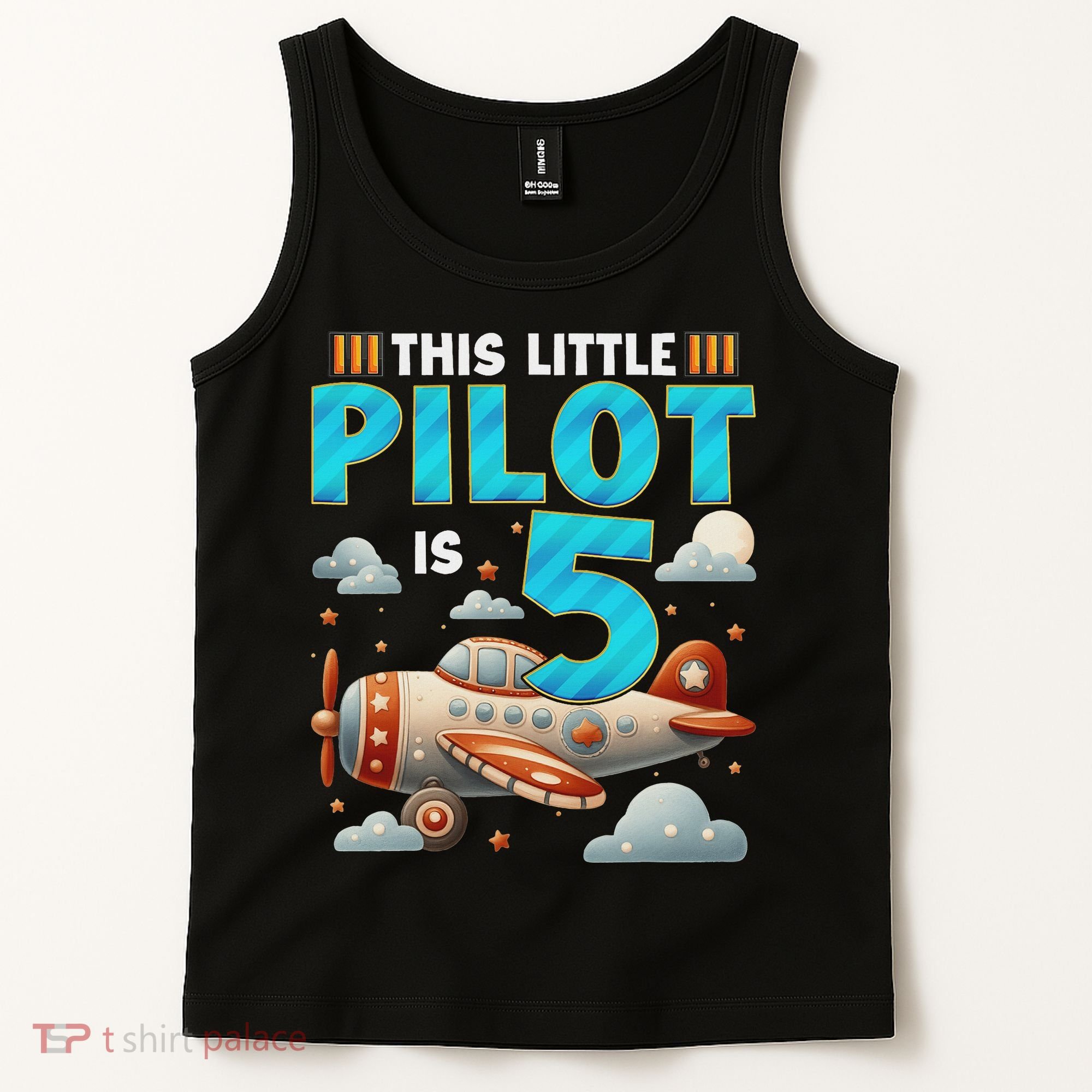 Little Pilot 5 Years Old Airplane 5th Birthday Aircraft Tank Top