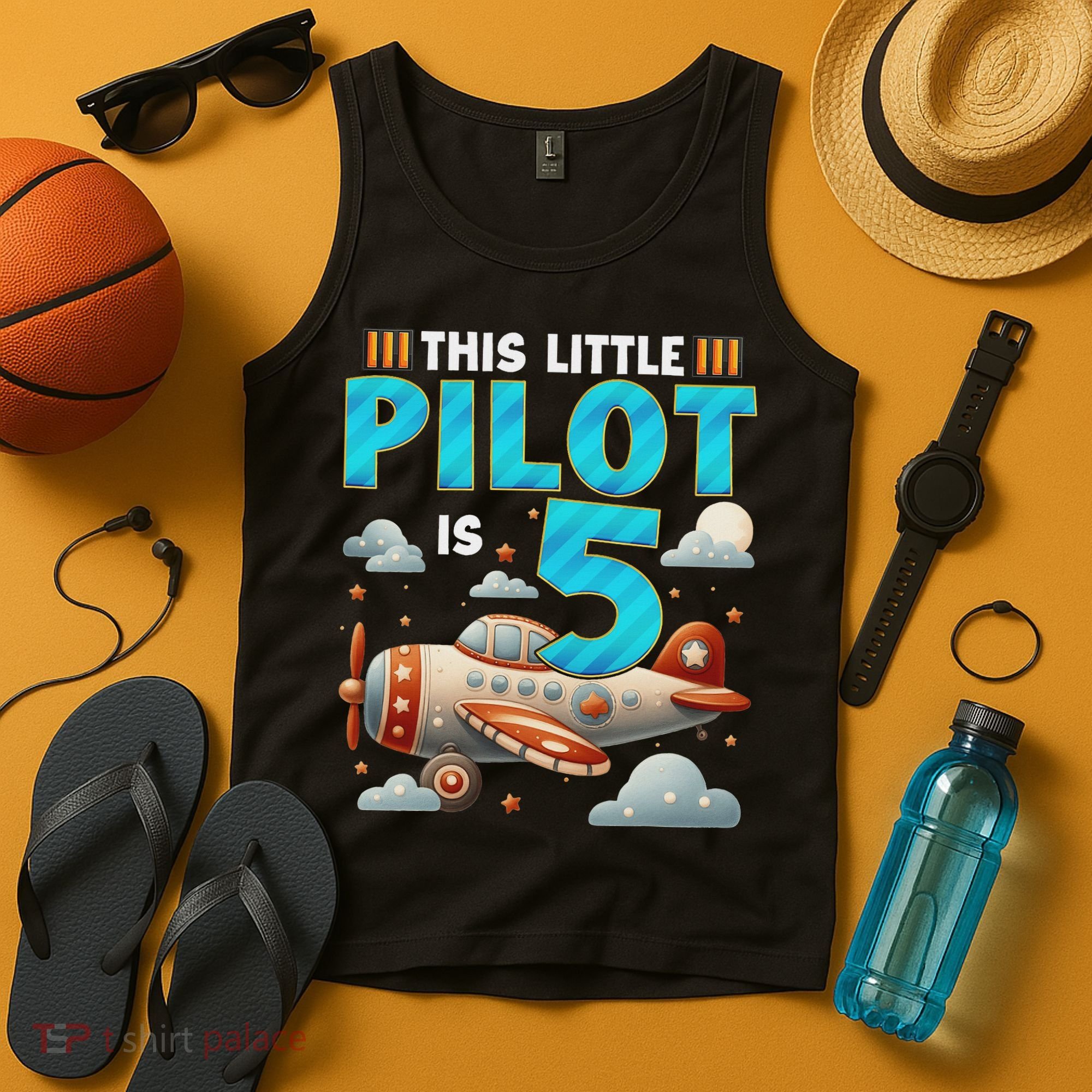 Little Pilot 5 Years Old Airplane 5th Birthday Aircraft Tank Top
