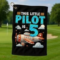 Little Pilot 5 Years Old Airplane 5th Birthday Aircraft Golf Towel thumb 1