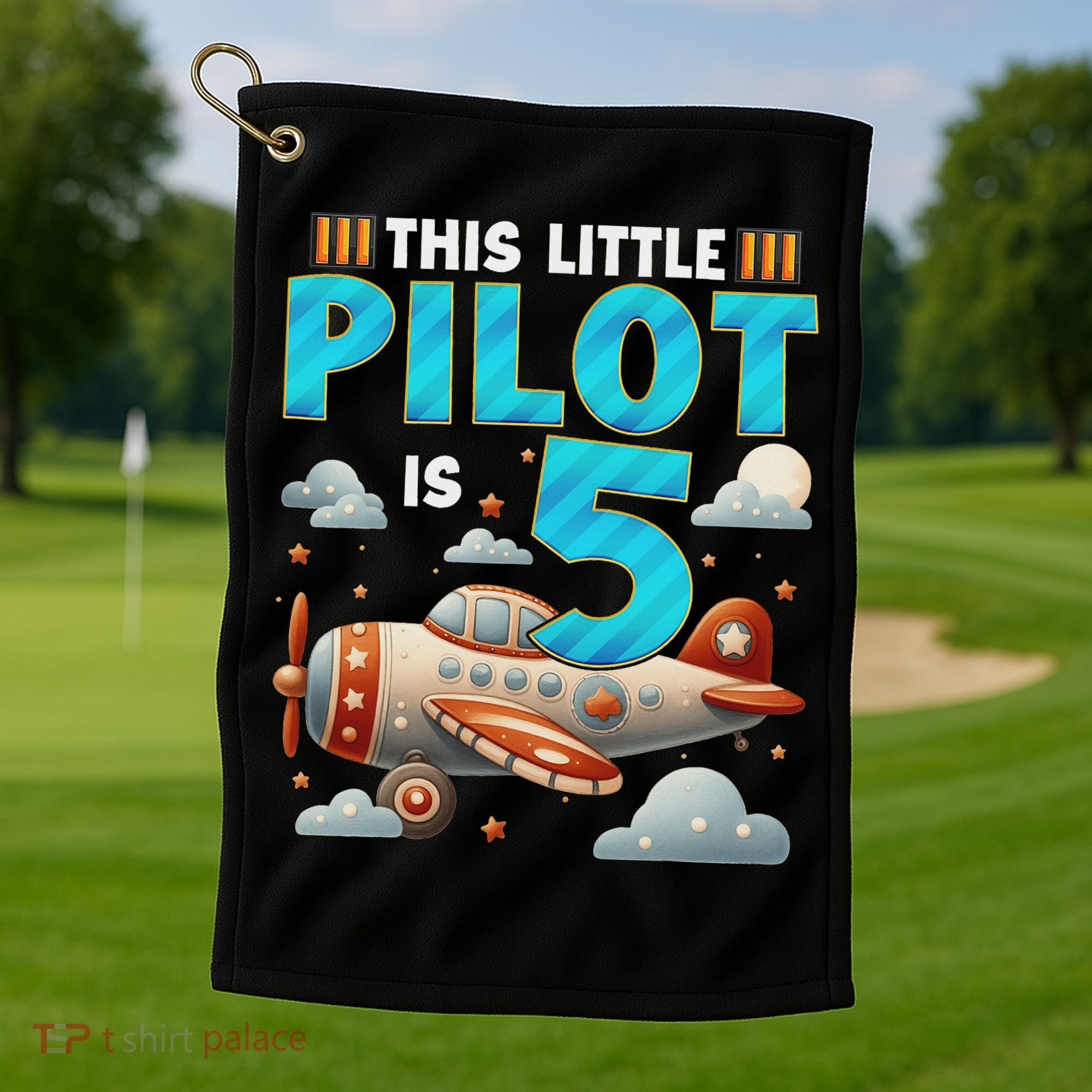 Little Pilot 5 Years Old Airplane 5th Birthday Aircraft Golf Towel