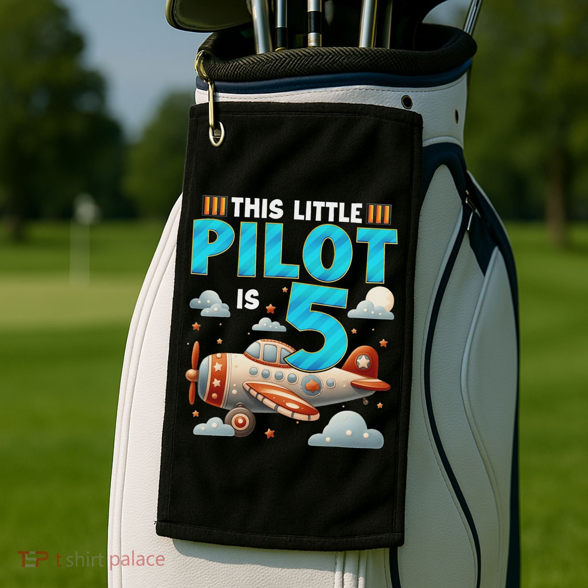 Little Pilot 5 Years Old Airplane 5th Birthday Aircraft Golf Towel