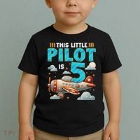 Little Pilot 5 Years Old Airplane 5th Birthday Aircraft Toddler T-Shirt thumb 2