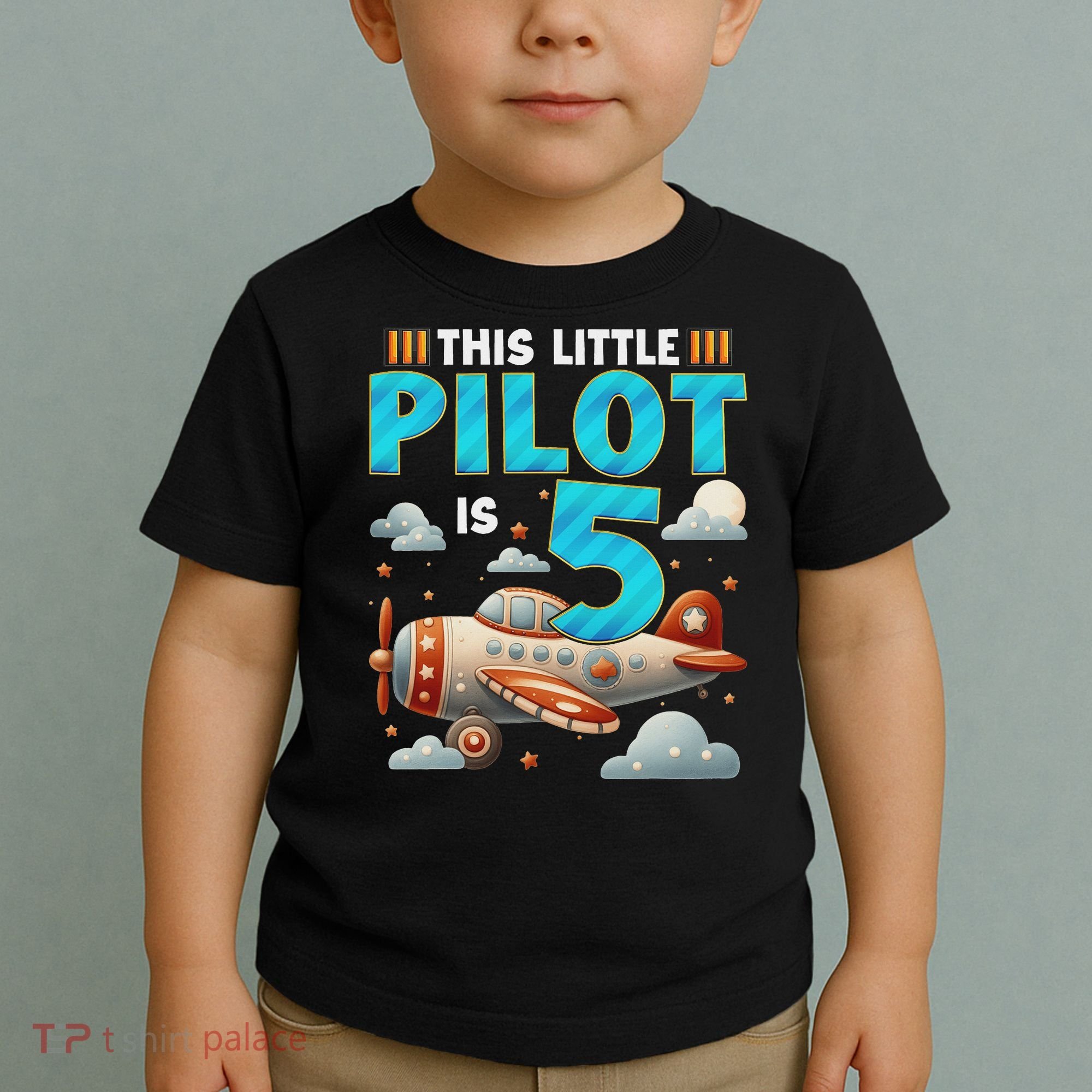 Little Pilot 5 Years Old Airplane 5th Birthday Aircraft Toddler T-Shirt