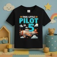 Little Pilot 5 Years Old Airplane 5th Birthday Aircraft Toddler T-Shirt thumb 3
