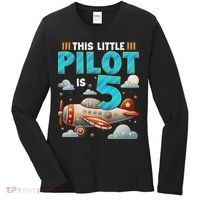 Little Pilot 5 Years Old Airplane 5th Birthday Aircraft Women's Long Sleeve Shirt thumb 0