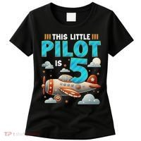 Little Pilot 5 Years Old Airplane 5th Birthday Aircraft Women's T-Shirt thumb 0
