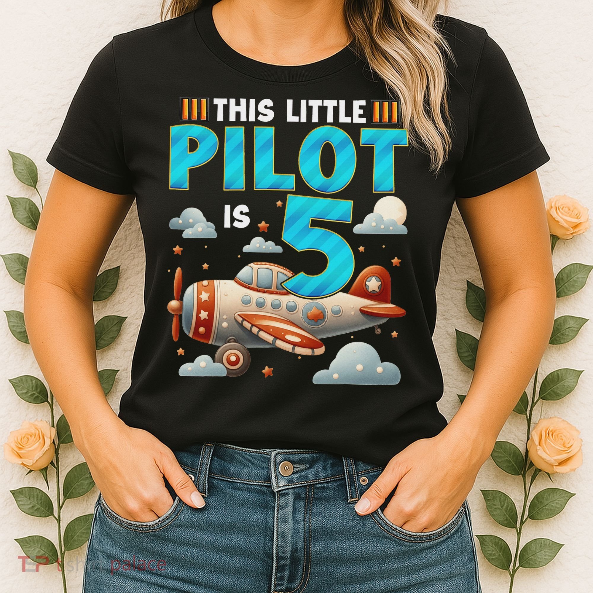 Little Pilot 5 Years Old Airplane 5th Birthday Aircraft Women's T-Shirt