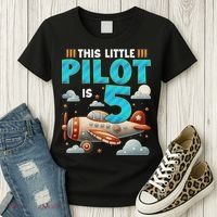 Little Pilot 5 Years Old Airplane 5th Birthday Aircraft Women's T-Shirt thumb 3
