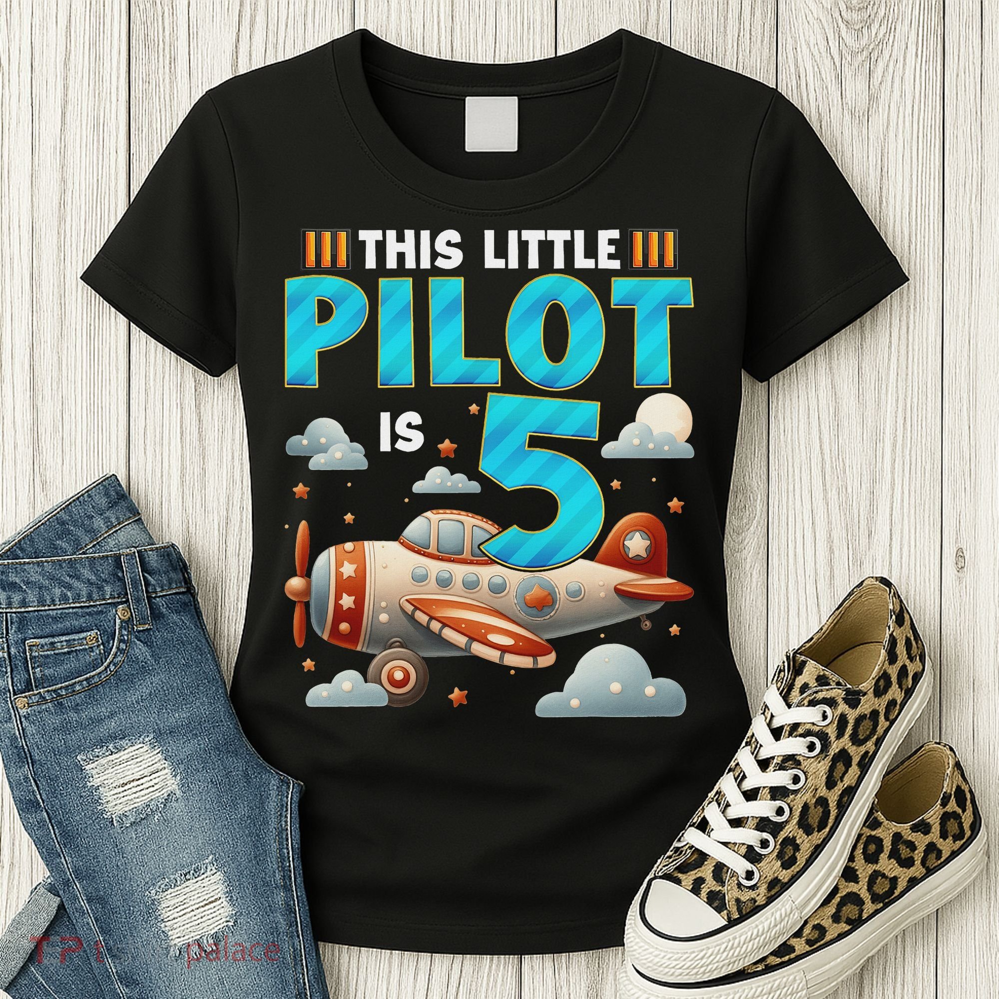 Little Pilot 5 Years Old Airplane 5th Birthday Aircraft Women's T-Shirt