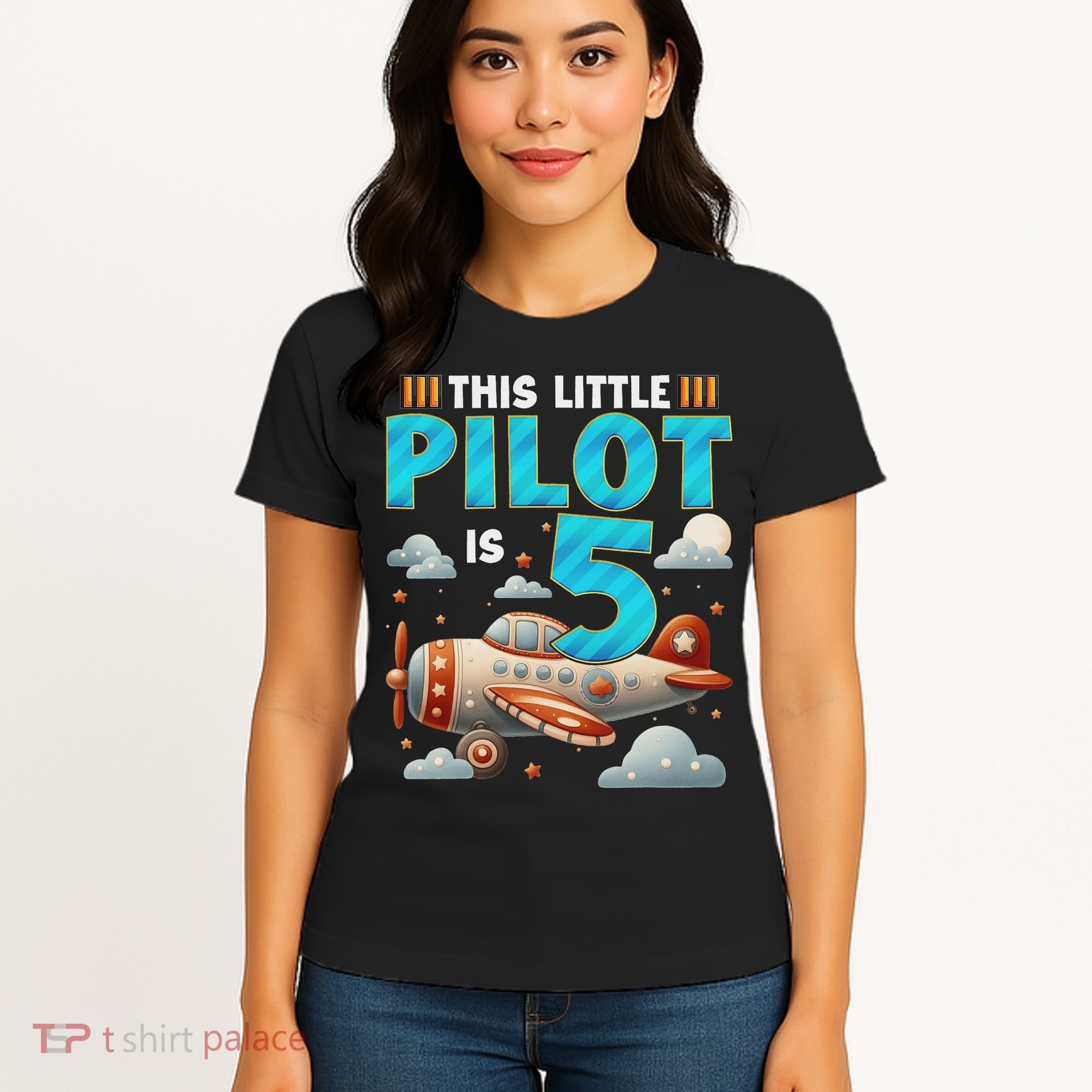 Little Pilot 5 Years Old Airplane 5th Birthday Aircraft Women's T-Shirt