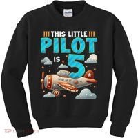 Little Pilot 5 Years Old Airplane 5th Birthday Aircraft Kids Sweatshirt thumb 0