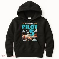 Little Pilot 5 Years Old Airplane 5th Birthday Aircraft Kids Hoodie thumb 0
