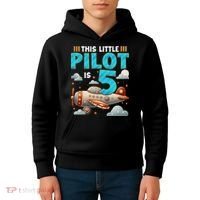 Little Pilot 5 Years Old Airplane 5th Birthday Aircraft Kids Hoodie thumb 4