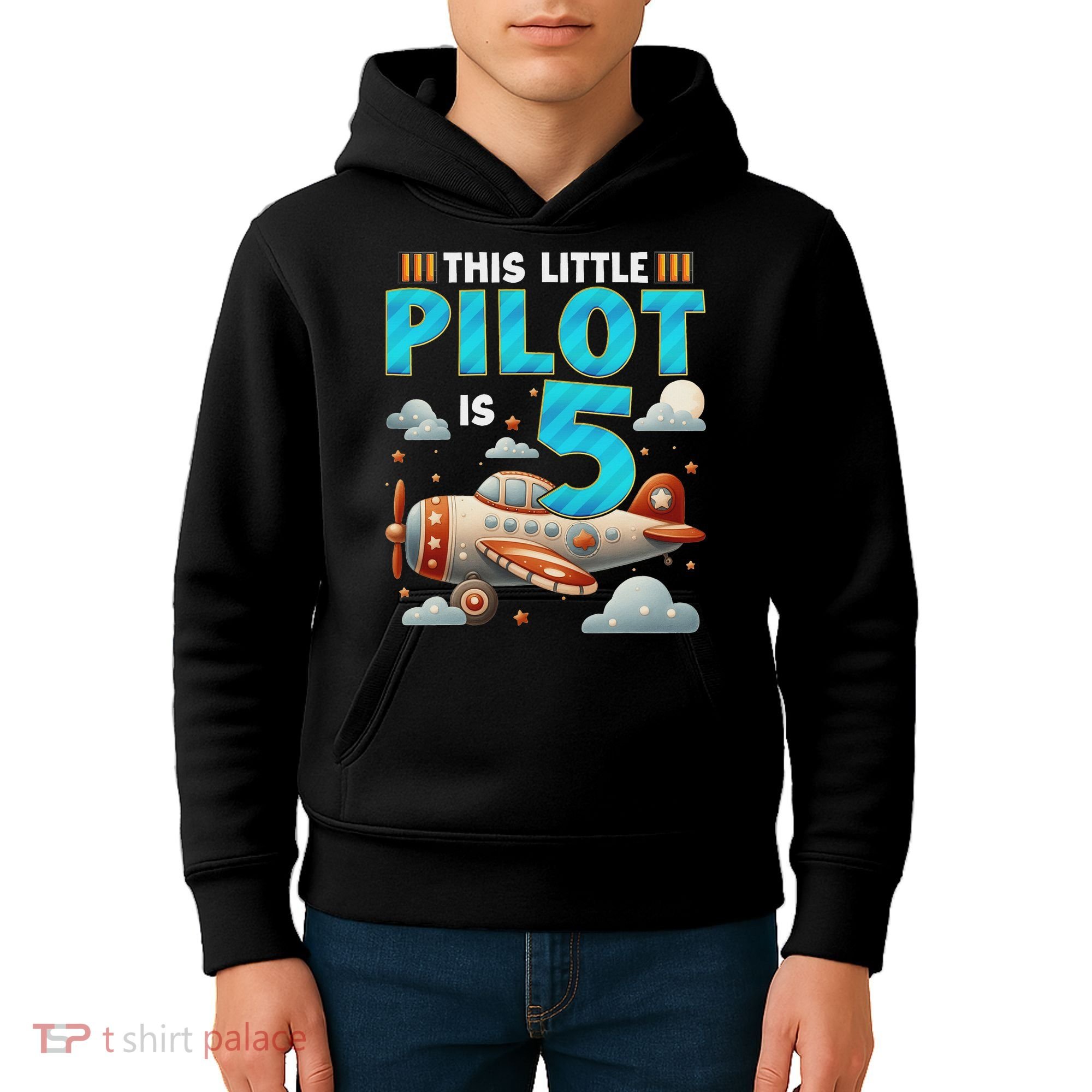 Little Pilot 5 Years Old Airplane 5th Birthday Aircraft Kids Hoodie
