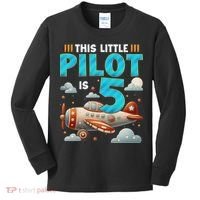 Little Pilot 5 Years Old Airplane 5th Birthday Aircraft Kids Long Sleeve Shirt thumb 0