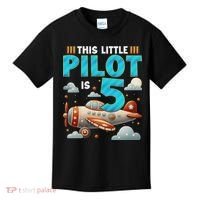 Little Pilot 5 Years Old Airplane 5th Birthday Aircraft Kids T-Shirt thumb 0