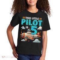 Little Pilot 5 Years Old Airplane 5th Birthday Aircraft Kids T-Shirt thumb 2