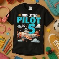 Little Pilot 5 Years Old Airplane 5th Birthday Aircraft Kids T-Shirt thumb 3
