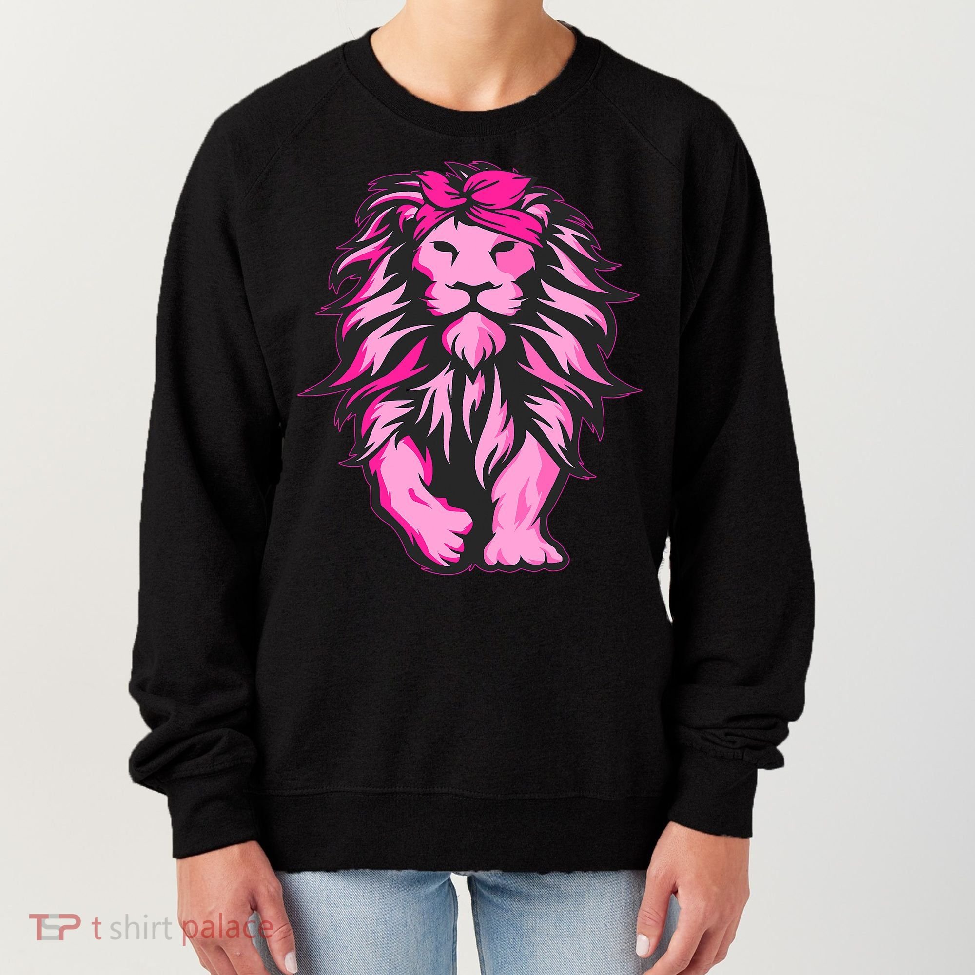 Lion Pink Bandana Breast Cancer Awareness Survivor Warrior Women's Sweatshirt
