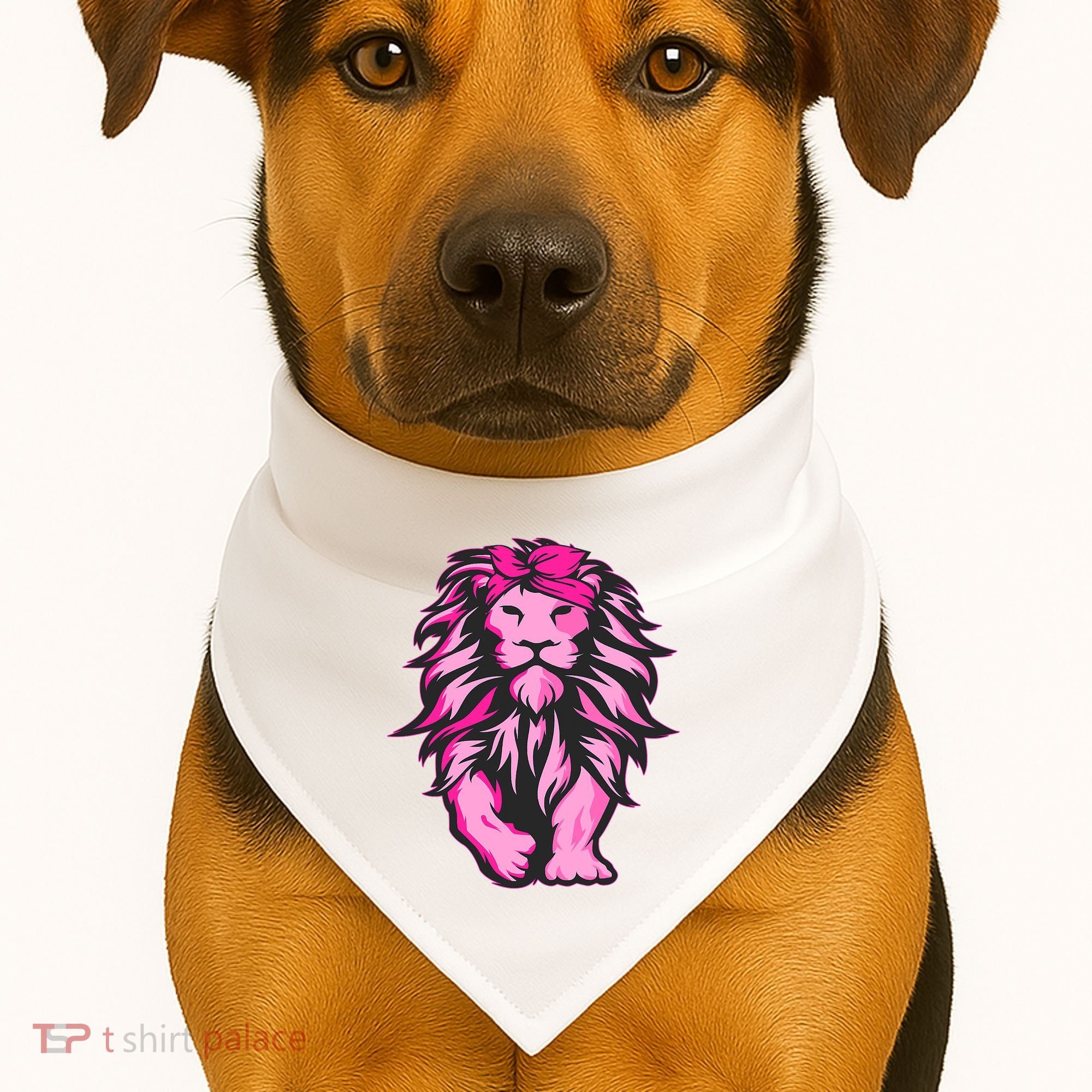 Lion Pink Bandana Breast Cancer Awareness Survivor Warrior USA-Made Doggie Bandana