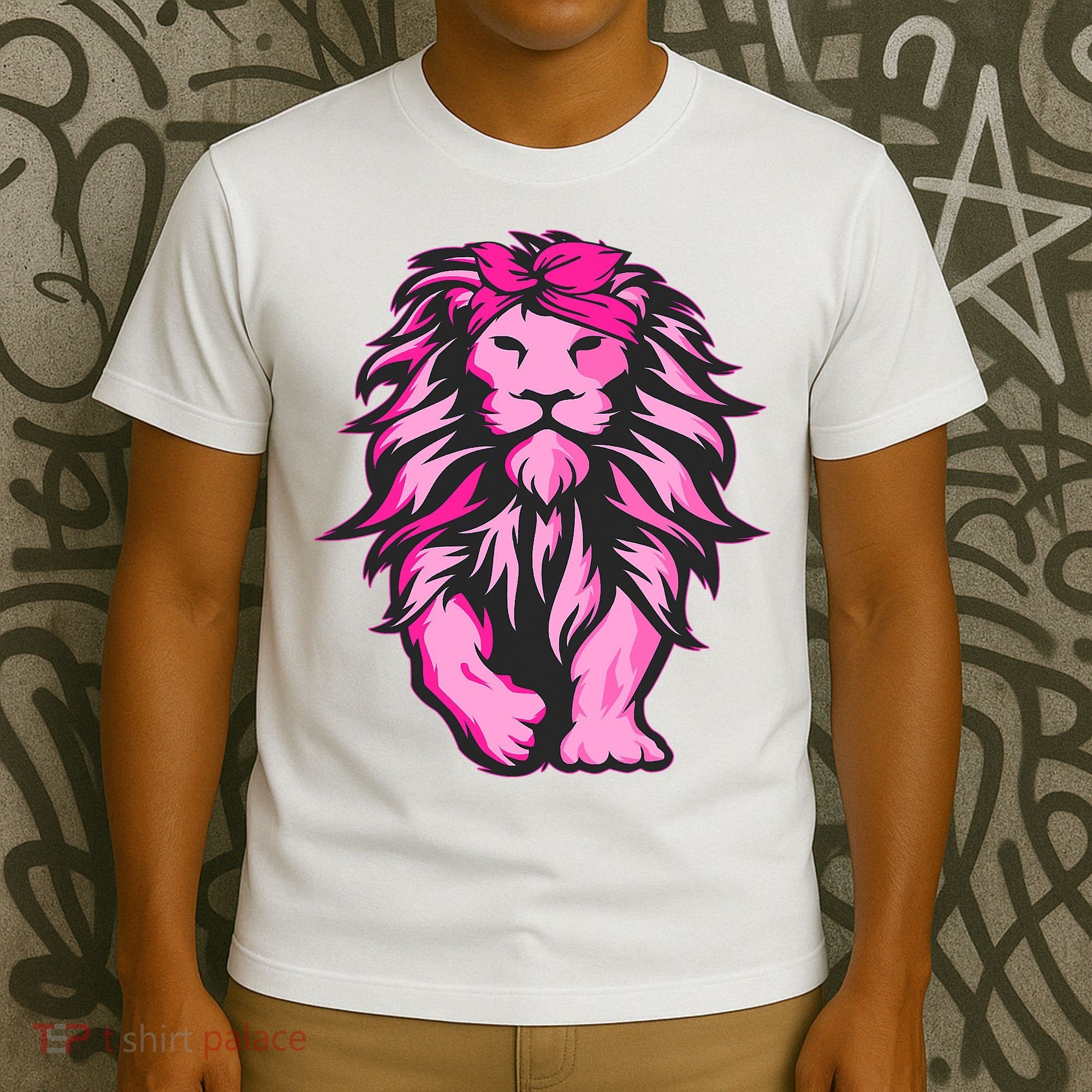 Lion Pink Bandana Breast Cancer Awareness Survivor Warrior T-Shirt