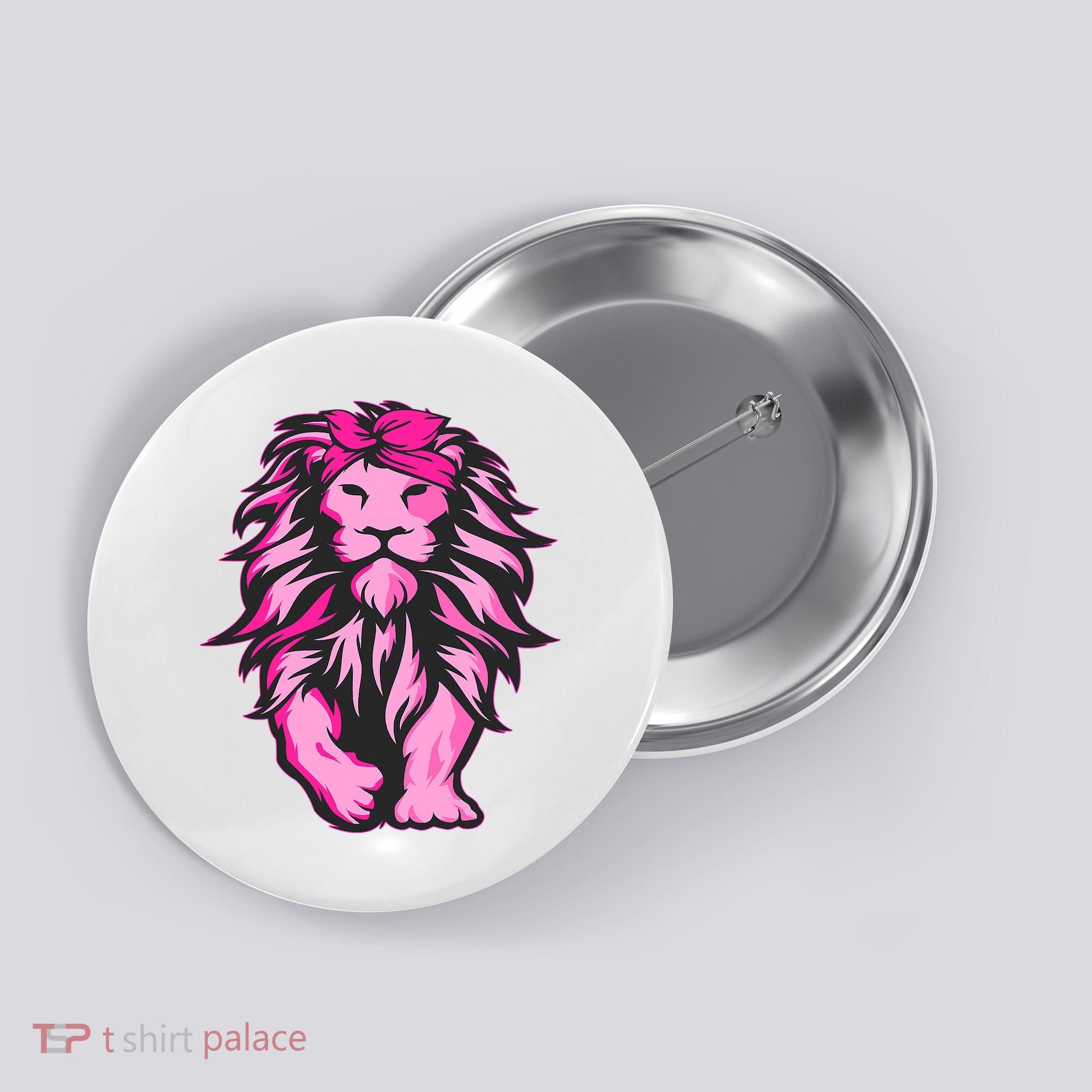 Lion Pink Bandana Breast Cancer Awareness Survivor Warrior Button