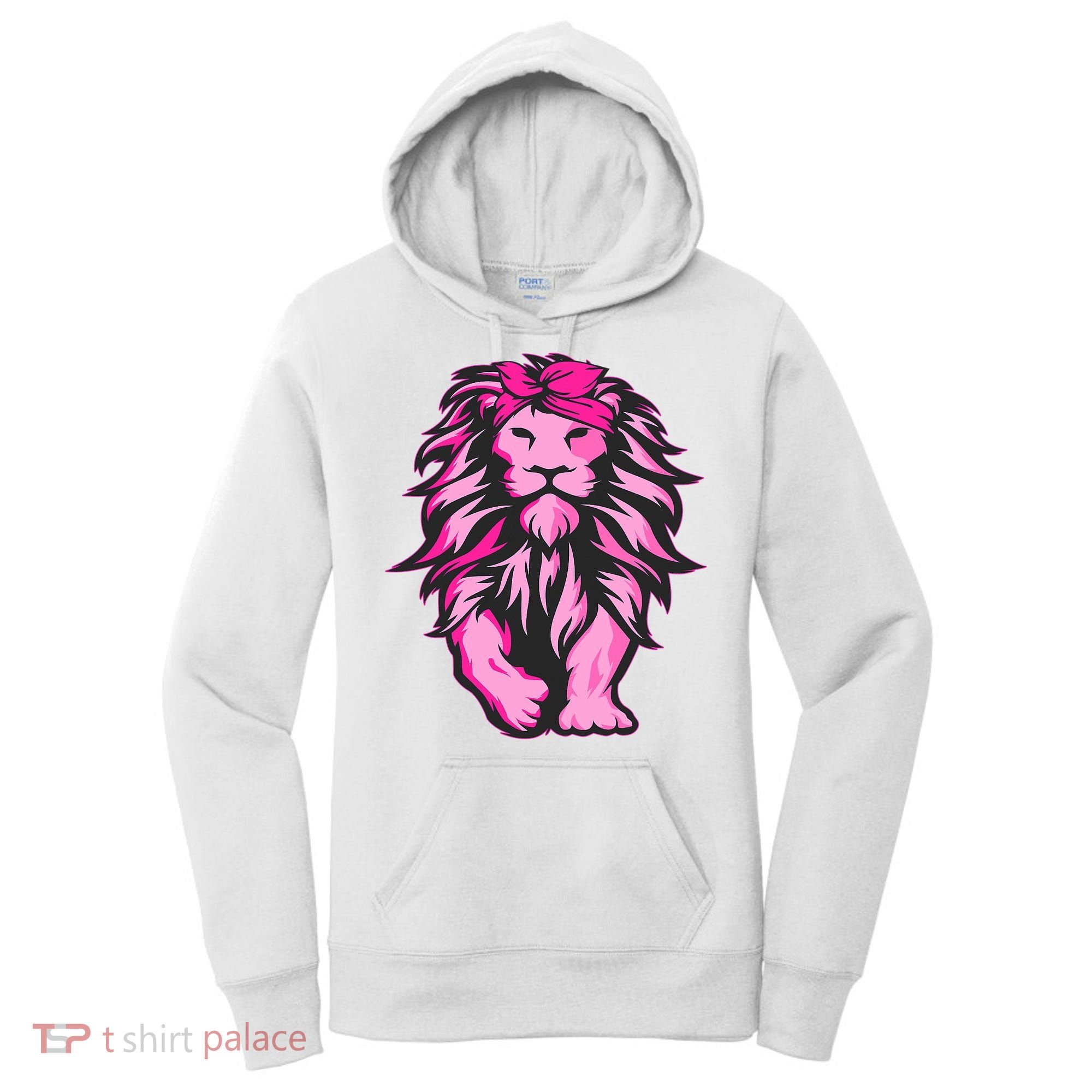 Lion Pink Bandana Breast Cancer Awareness Survivor Warrior Women's Hoodie
