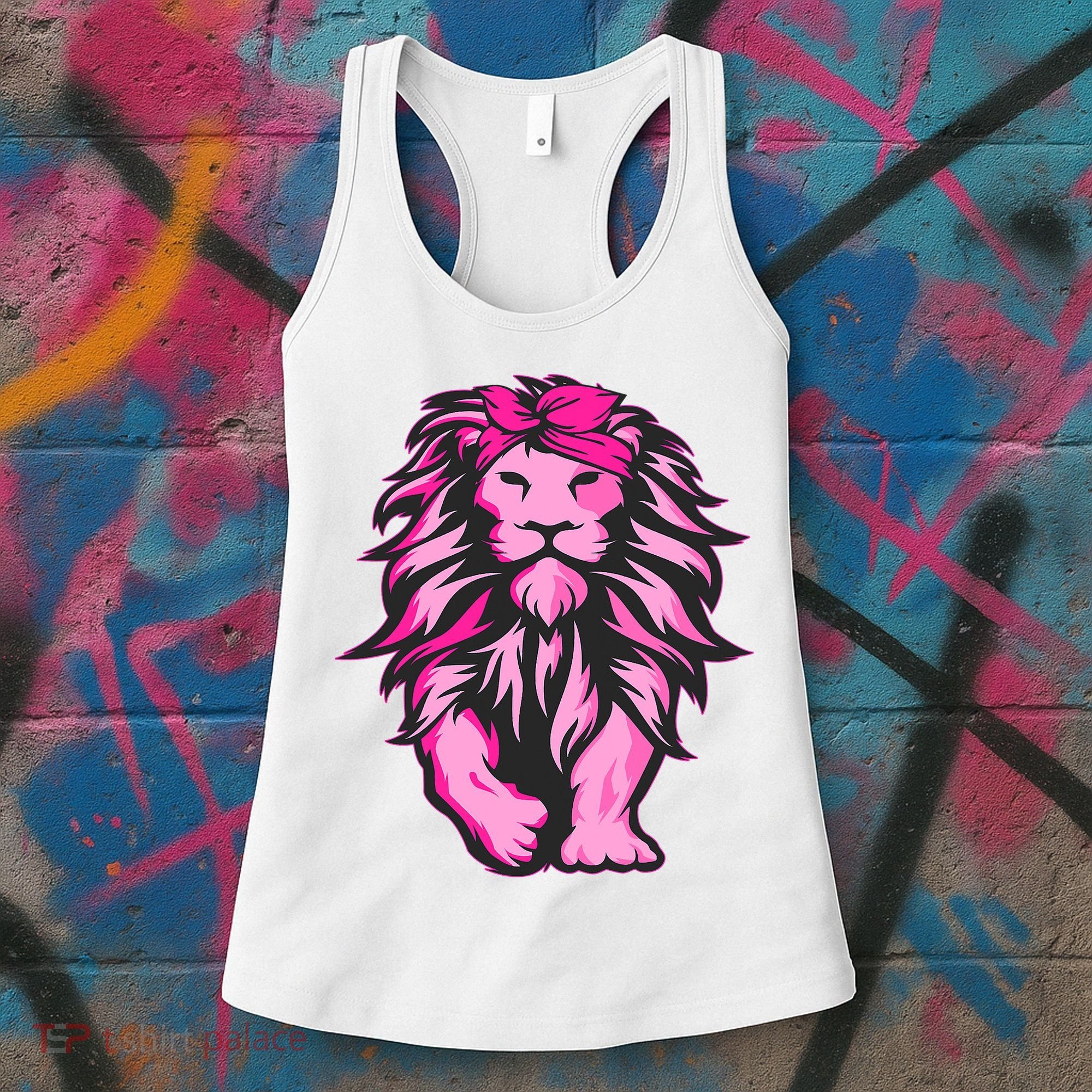 Lion Pink Bandana Breast Cancer Awareness Survivor Warrior Women's Tank Top