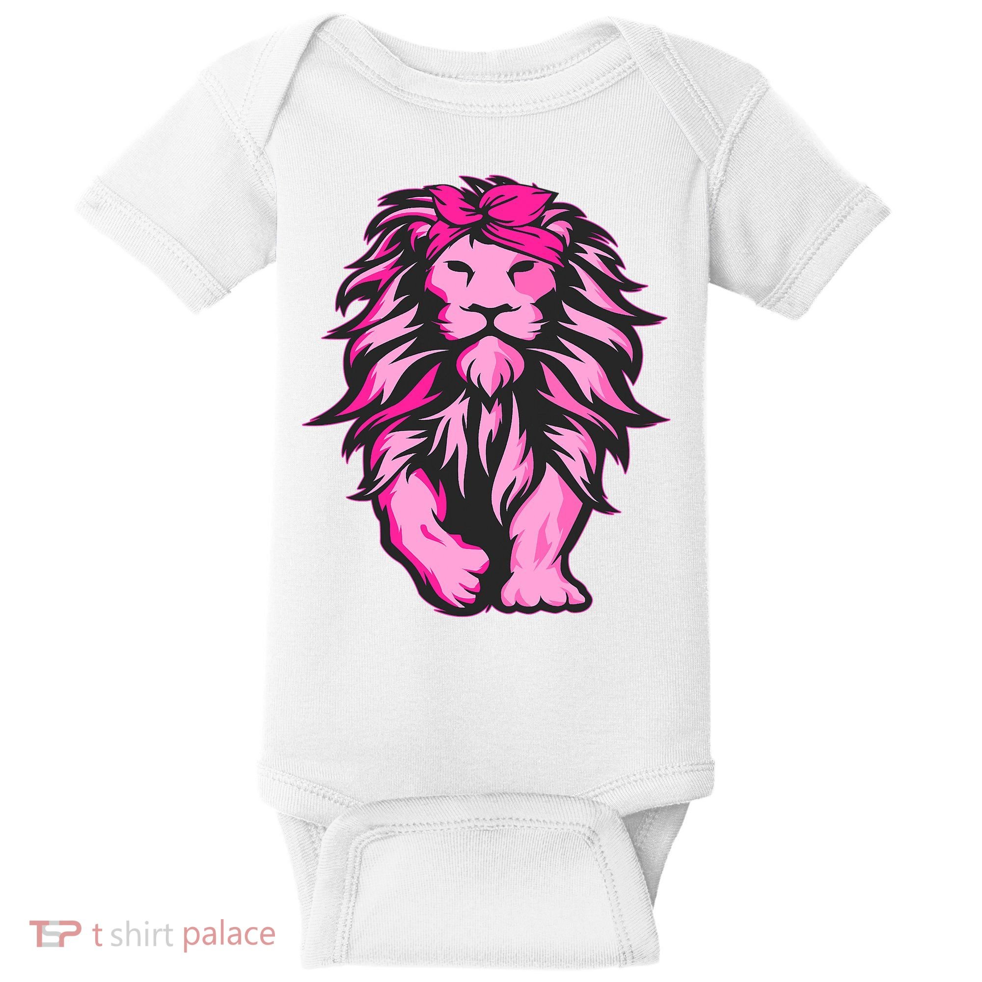 Lion Pink Bandana Breast Cancer Awareness Survivor Warrior Baby Bodysuit