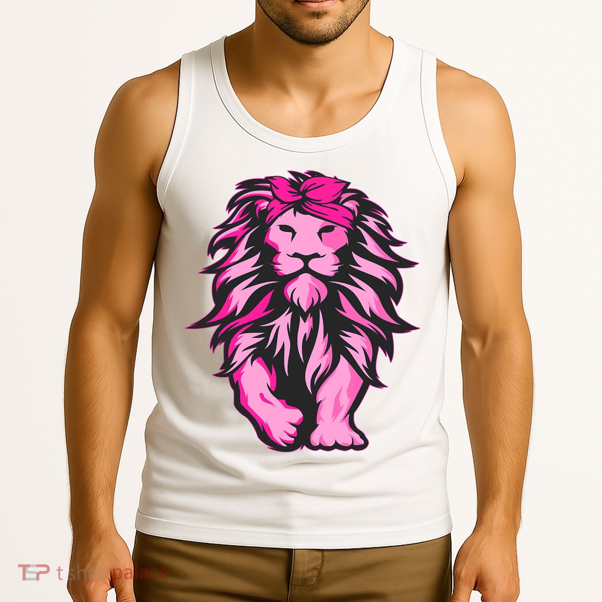 Lion Pink Bandana Breast Cancer Awareness Survivor Warrior Tank Top