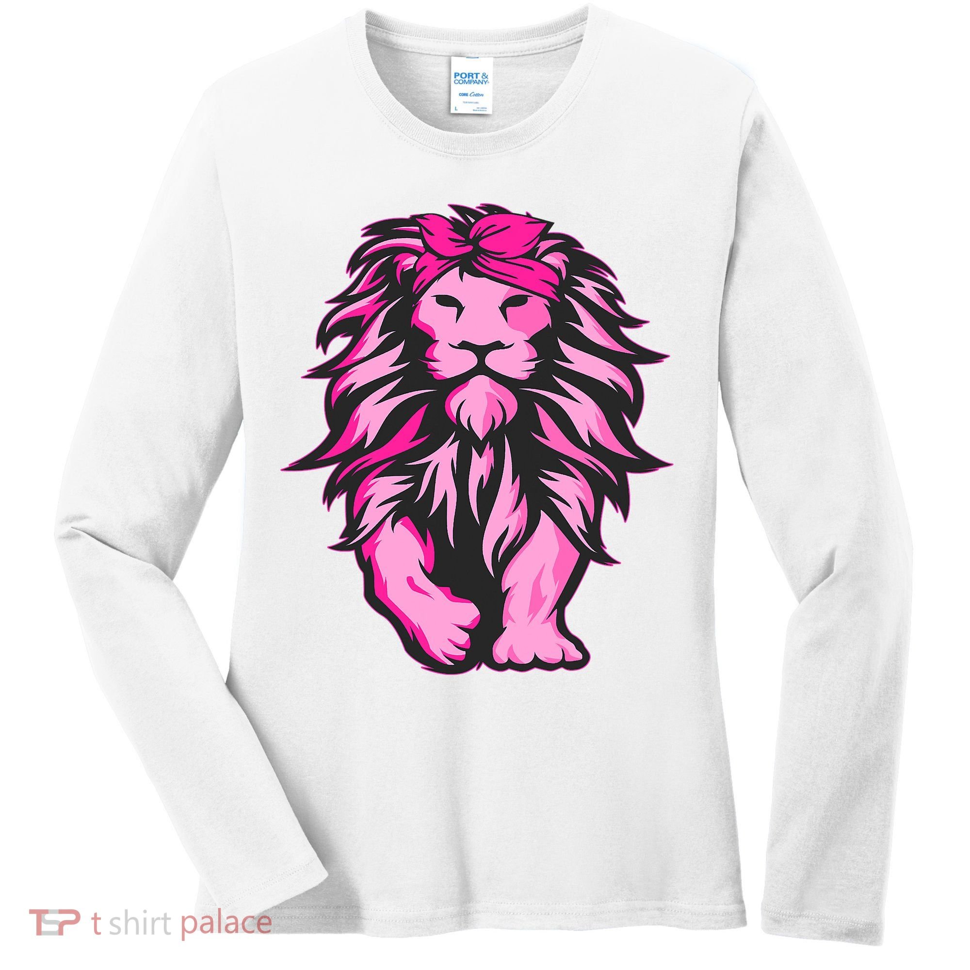 Lion Pink Bandana Breast Cancer Awareness Survivor Warrior Women's Long Sleeve Shirt