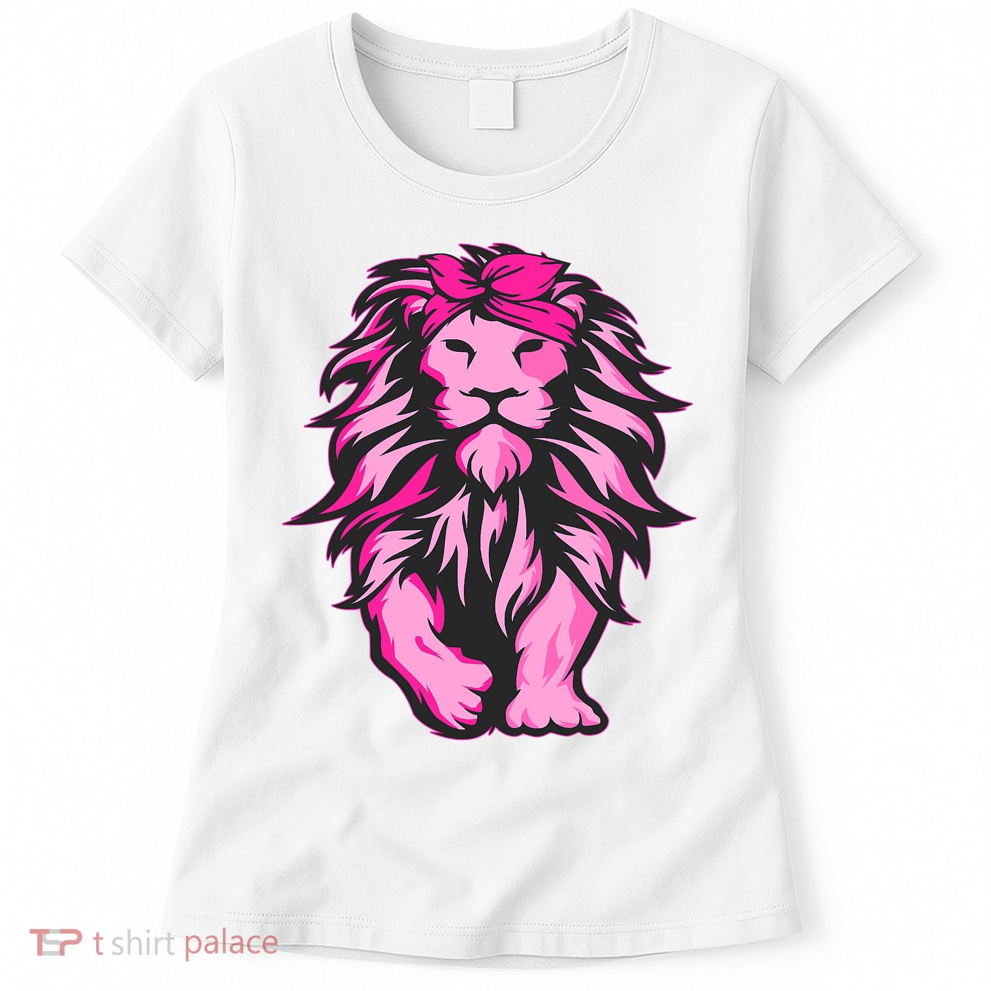 Lion Pink Bandana Breast Cancer Awareness Survivor Warrior Women's T-Shirt
