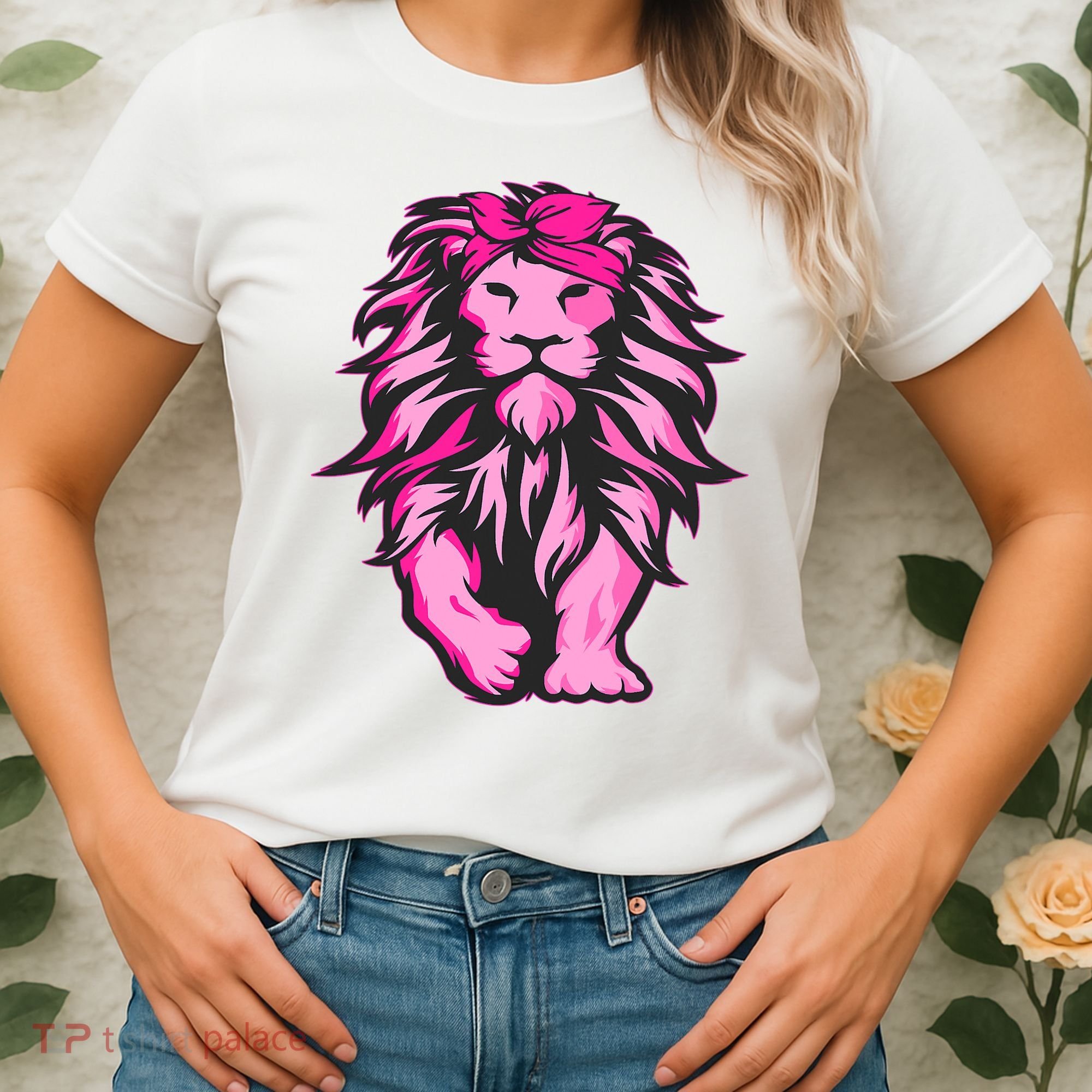 Lion Pink Bandana Breast Cancer Awareness Survivor Warrior Women's T-Shirt