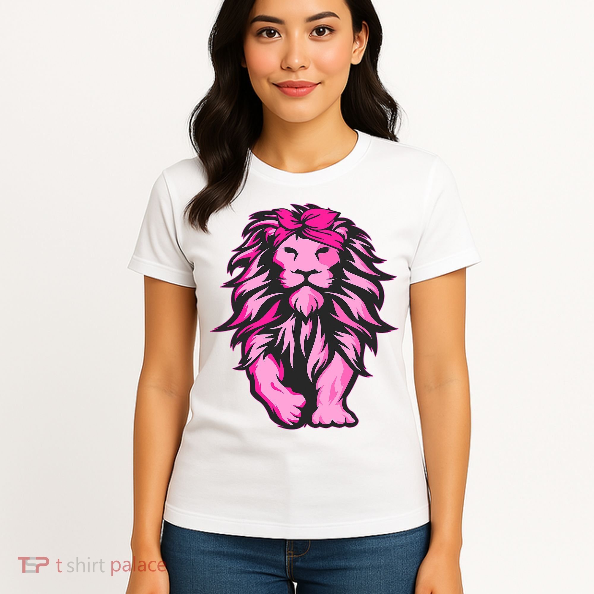 Lion Pink Bandana Breast Cancer Awareness Survivor Warrior Women's T-Shirt