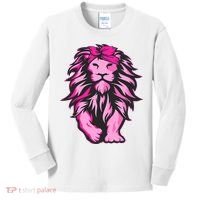 Lion Pink Bandana Breast Cancer Awareness Survivor Warrior Kids Long Sleeve Shirt thumb 0