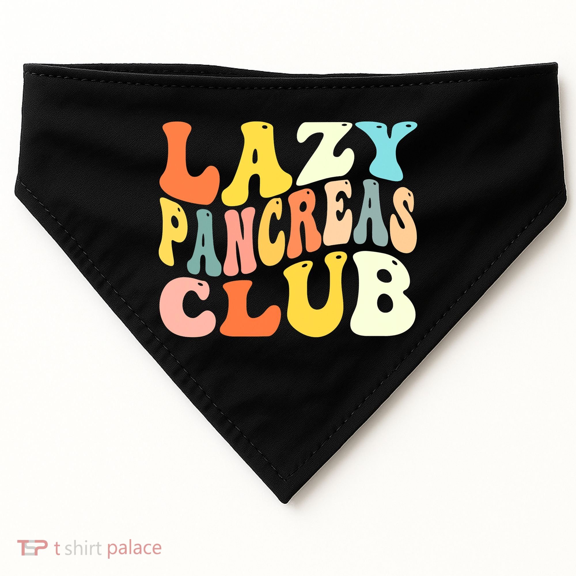 Lazy Pancreas Club T1D Retro Groovy Diabetes Awareness USA-Made Doggie Bandana