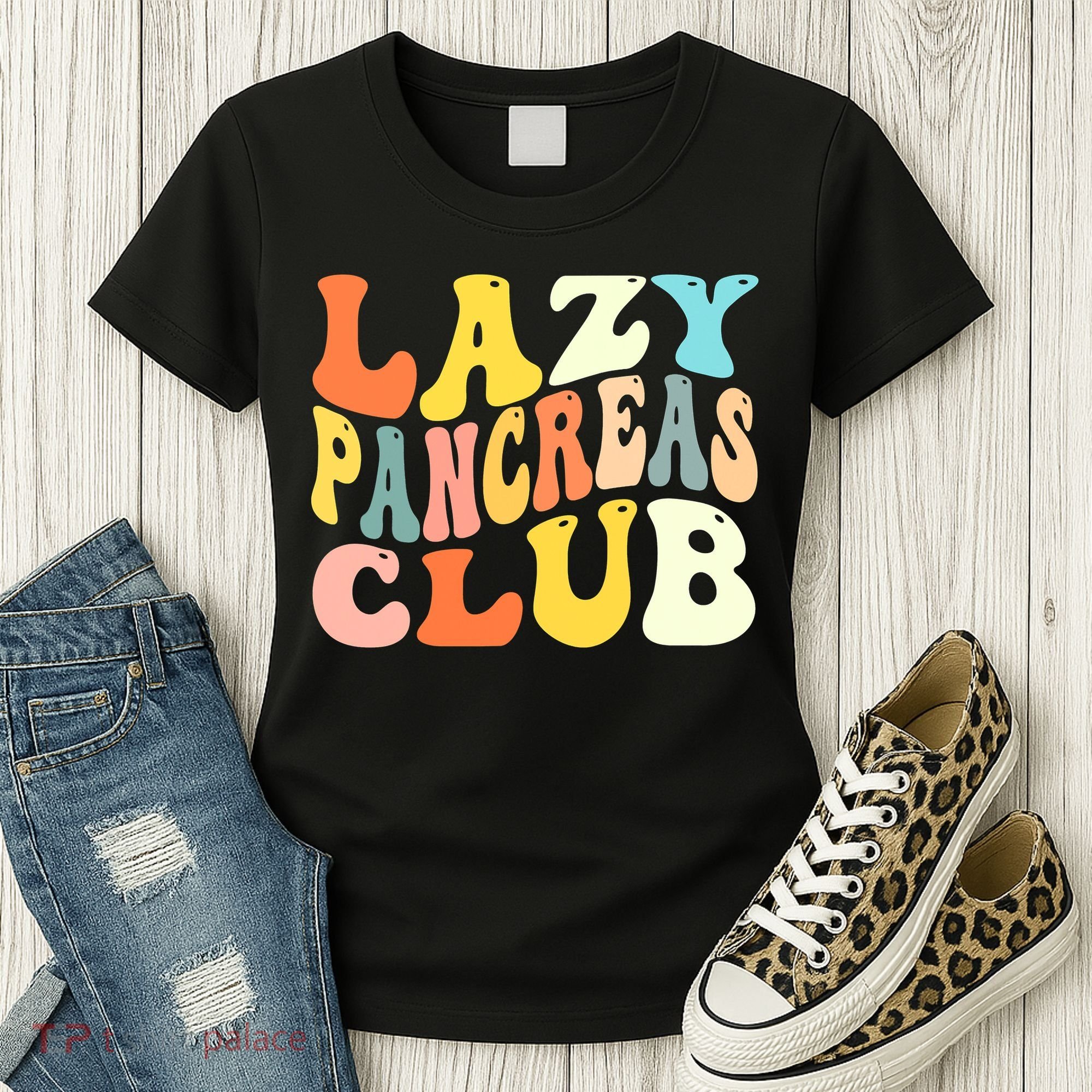 Lazy Pancreas Club T1D Retro Groovy Diabetes Awareness Women's T-Shirt