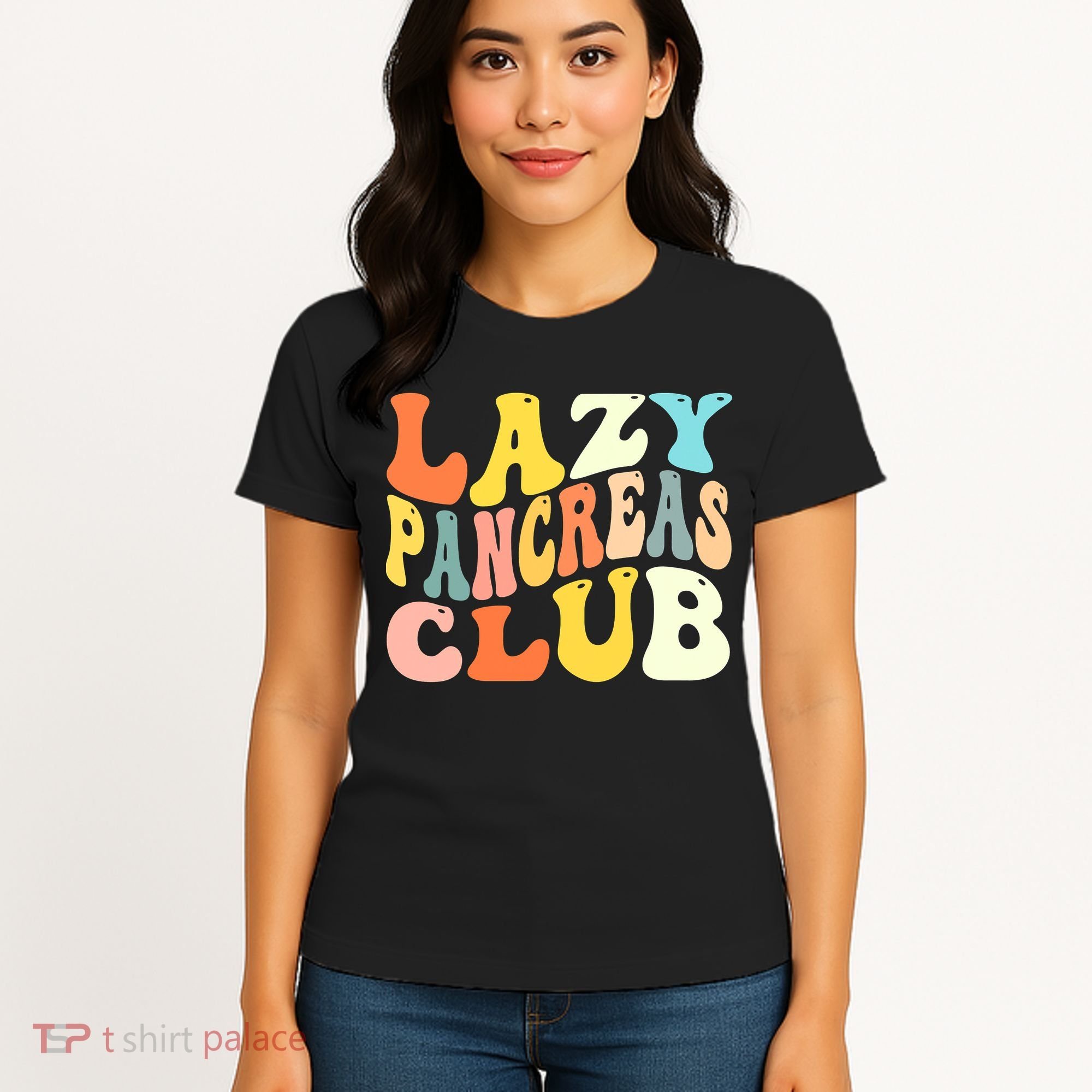 Lazy Pancreas Club T1D Retro Groovy Diabetes Awareness Women's T-Shirt