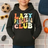 Lazy Pancreas Club T1D Retro Groovy Diabetes Awareness Kids Hoodie thumb 2
