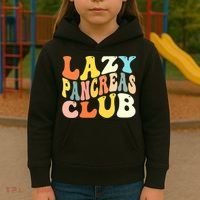 Lazy Pancreas Club T1D Retro Groovy Diabetes Awareness Kids Hoodie thumb 3