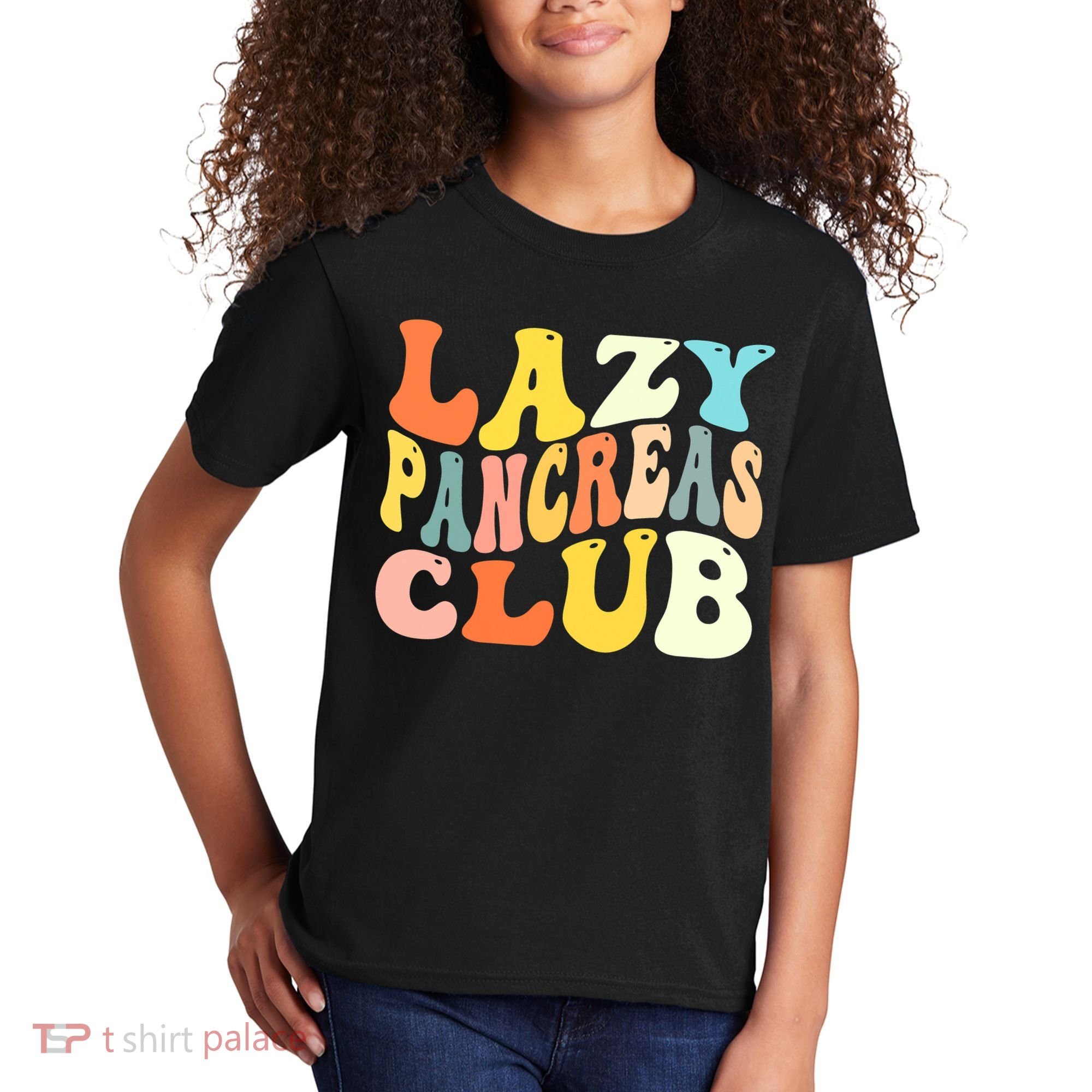 Lazy Pancreas Club T1D Retro Groovy Diabetes Awareness Kids T-Shirt