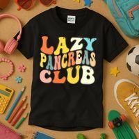 Lazy Pancreas Club T1D Retro Groovy Diabetes Awareness Kids T-Shirt thumb 3