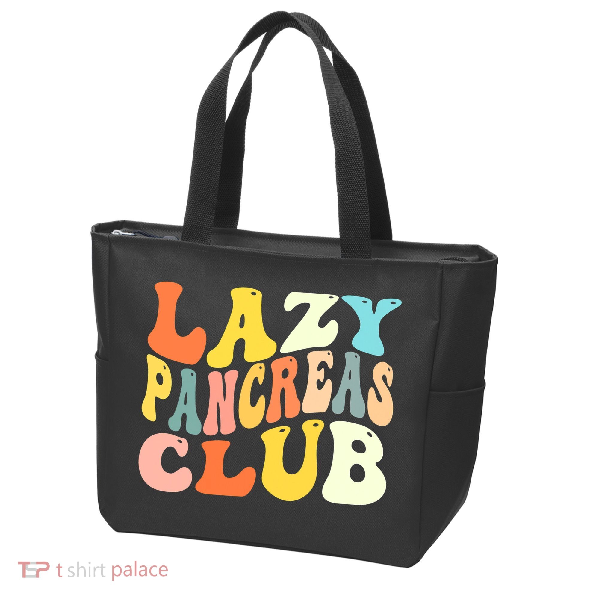 Lazy Pancreas Club T1D Retro Groovy Diabetes Awareness Tote Bag