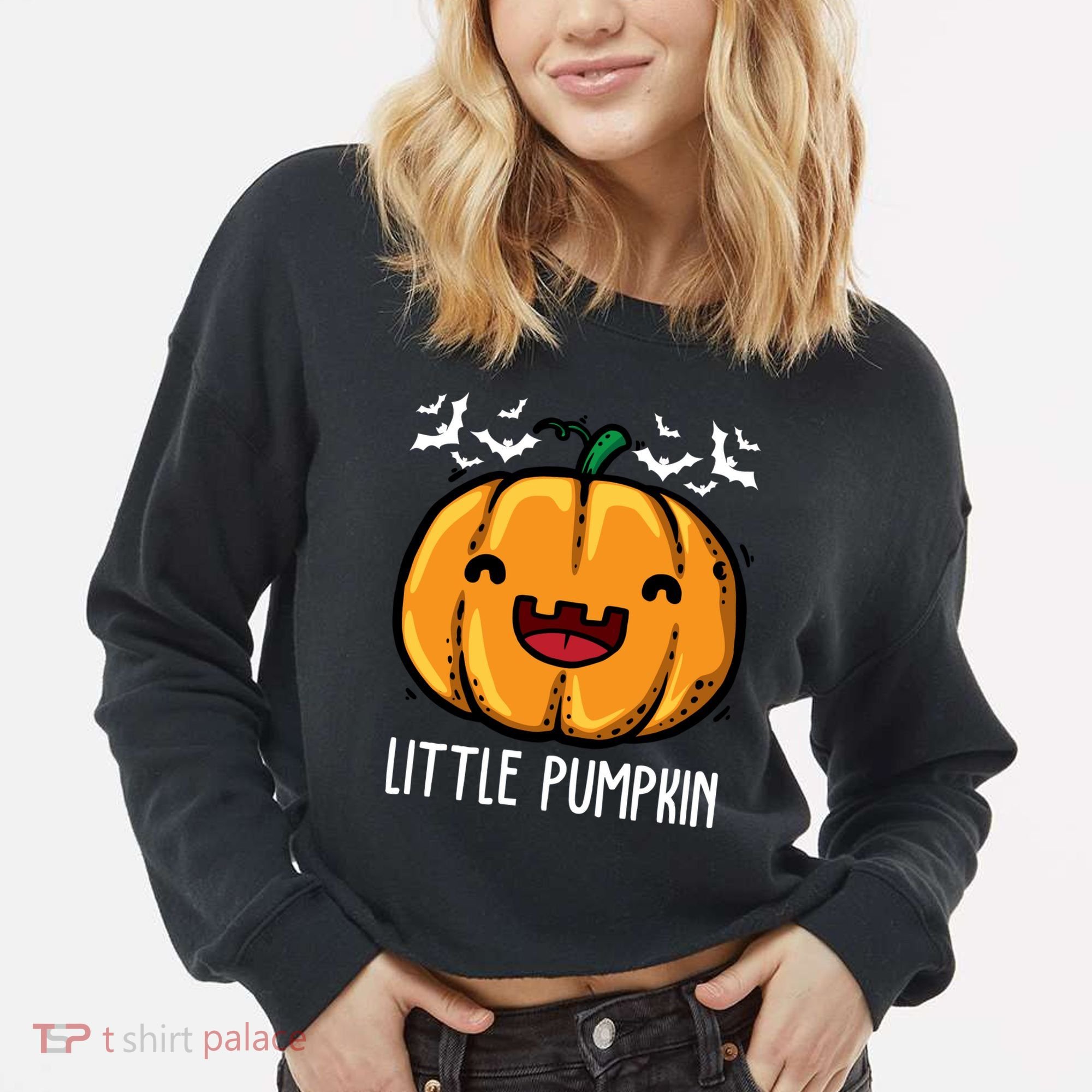 Little Pumpkin Cute Halloween Cropped Pullover Crew