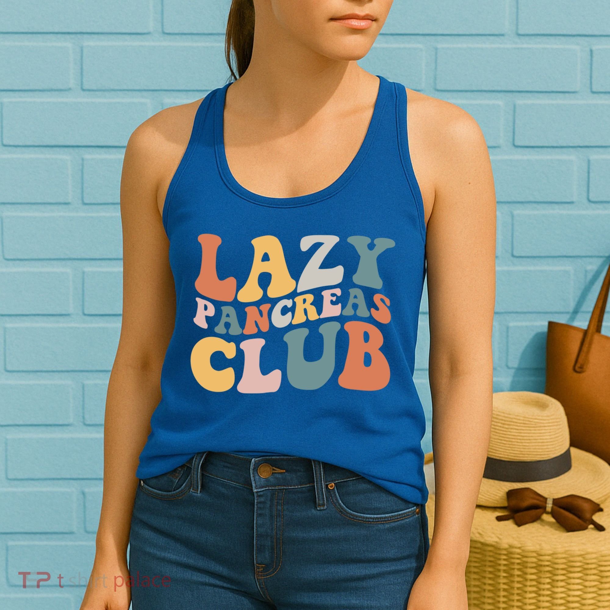 Lazy Pancreas Club Retro Groovy Diabetes Awareness Funny Gift Women's Tank Top